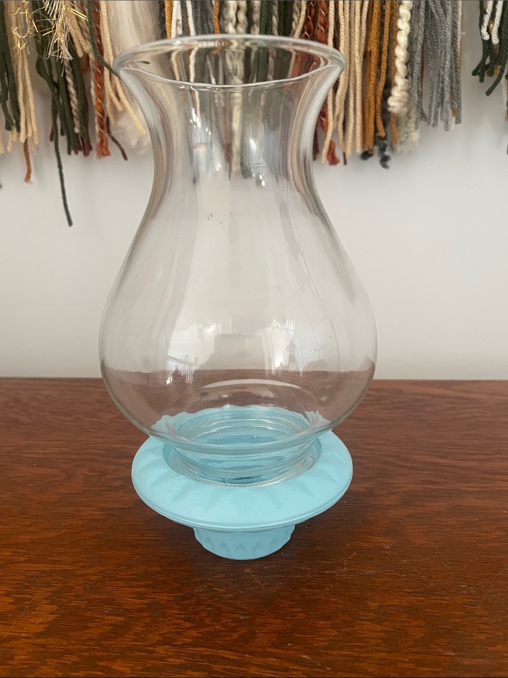 Clear Glass Hurricane  with Light Blue Base candle holder  - Home Accents